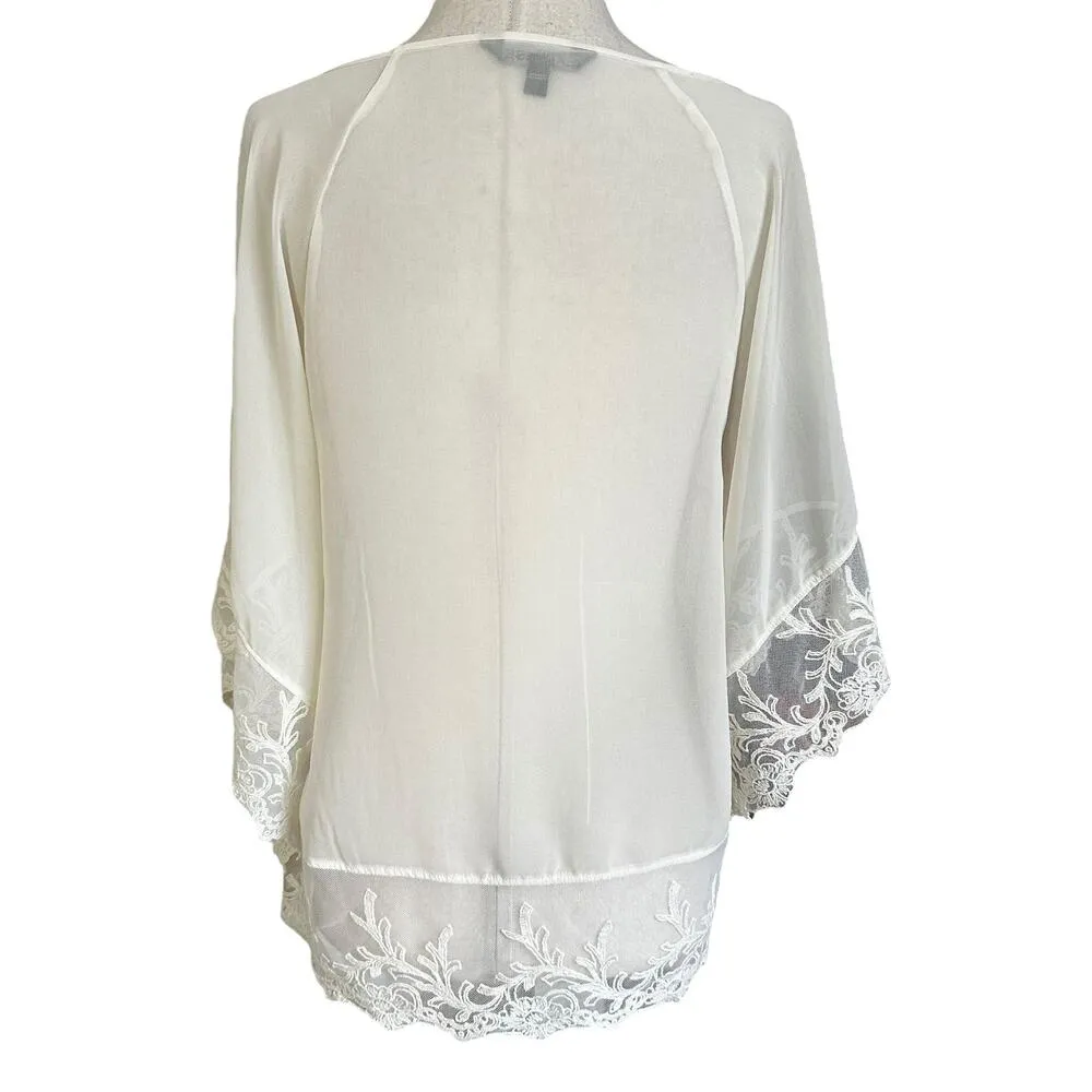 Ivory Lace Sheer Embroidered See Through Blouse Women's Size XS | 72-23 - Image 2