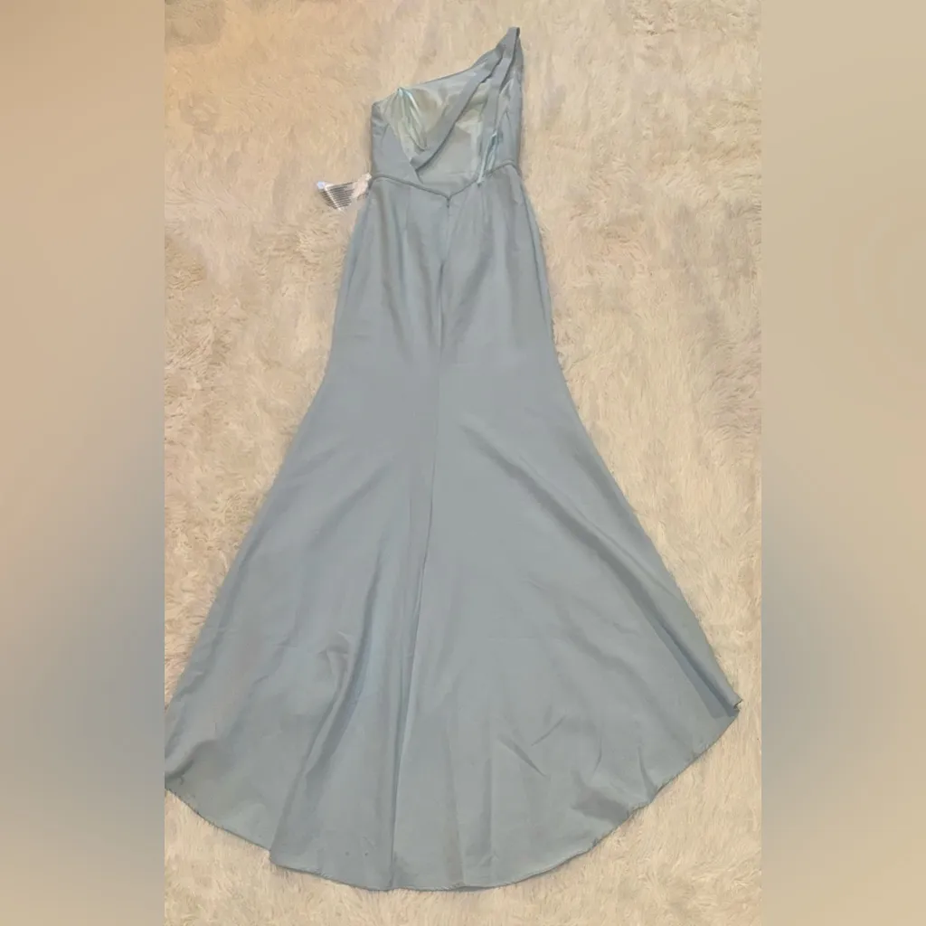 NWOT Mac Duggal One Shoulder Jersey Mermaid Powder Blue Gown Sz 4 - Image 5