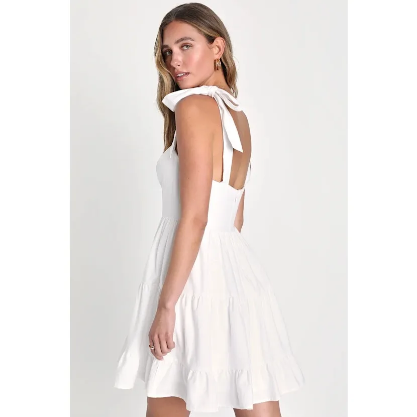 Lulus NWOT Tier-ly Delightful White Tie-Strap Tiered Bustier Mini Dress Large - Image 6