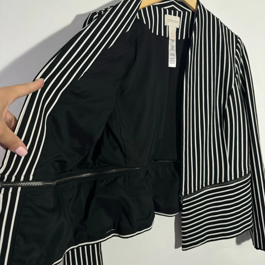 New Chico's Striped Knit Jacket Black & White Size Medium Chico's Size‎ 1 - Image 11