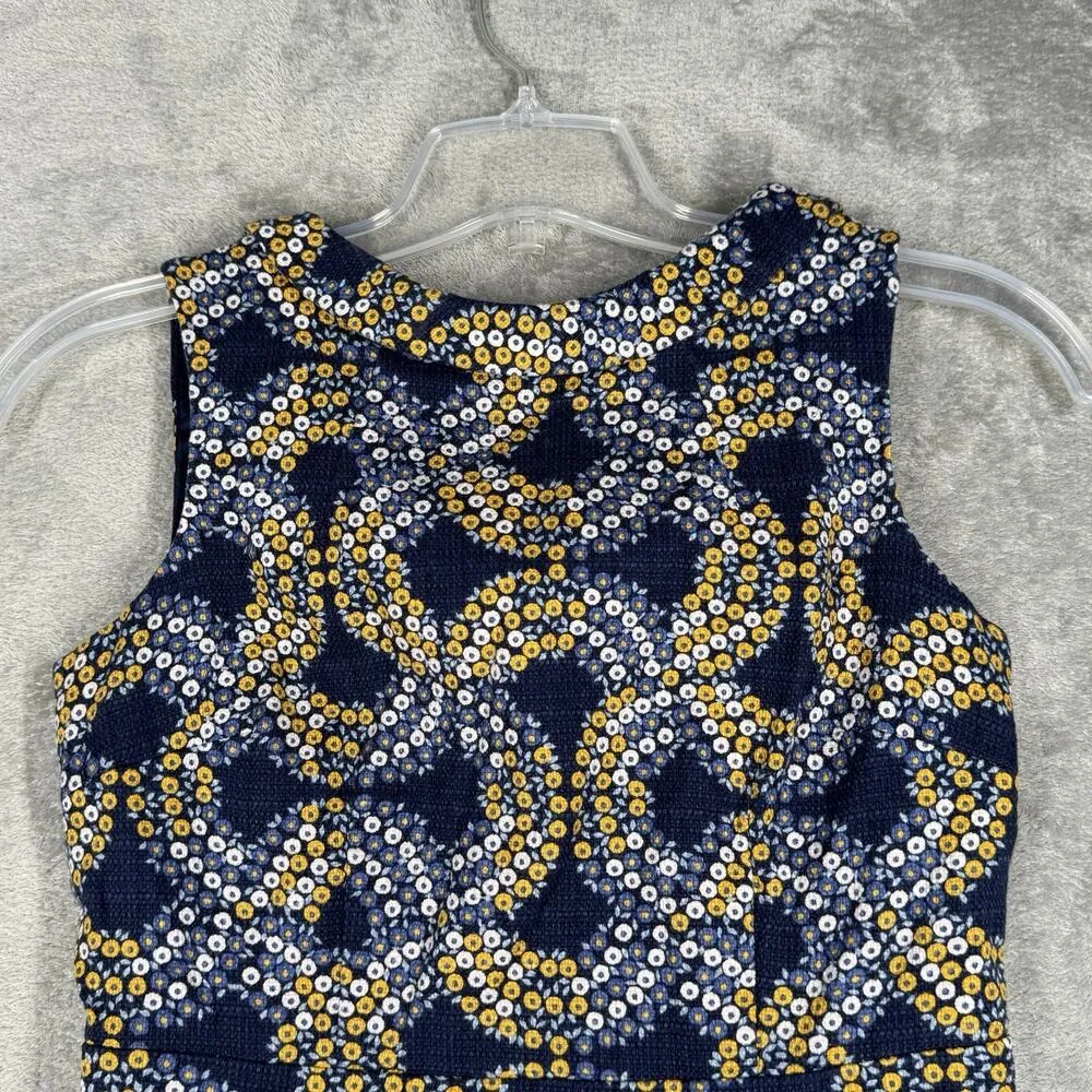 Boden Dress Women 6 Petite Blue Yellow Geometric Martha Sheath Dress Retro Style Size 6P - Image 5