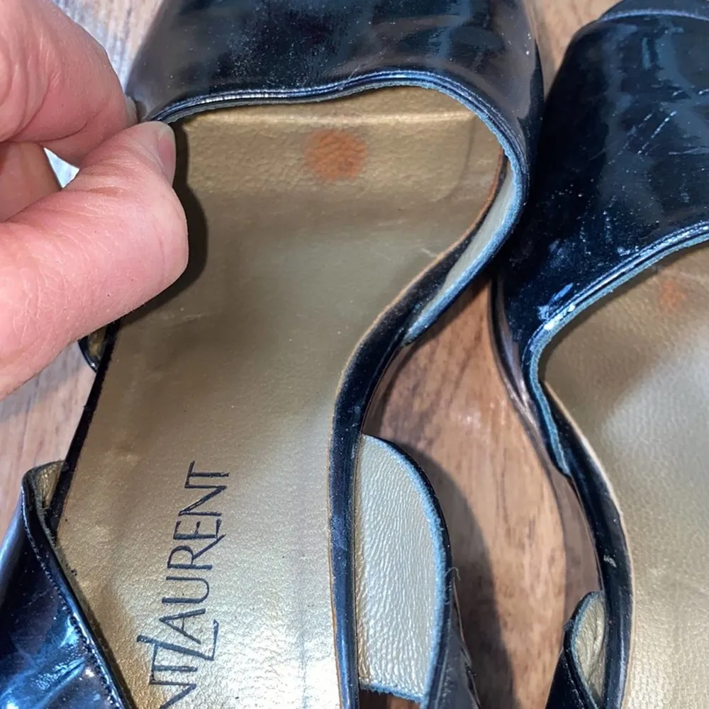 Yves St. Laurent Black Patent Leather Square Peep Toe Vintage Platforms Sz 9 - Image 8