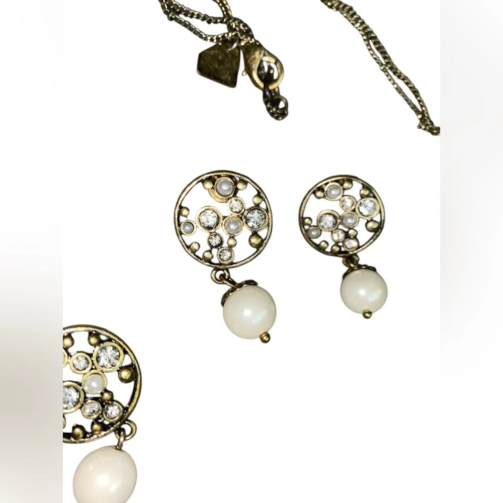 Park Lane "Paige" Crystals Gold Faux Pearls 33" Statement Necklace w/ earrings - Image 5