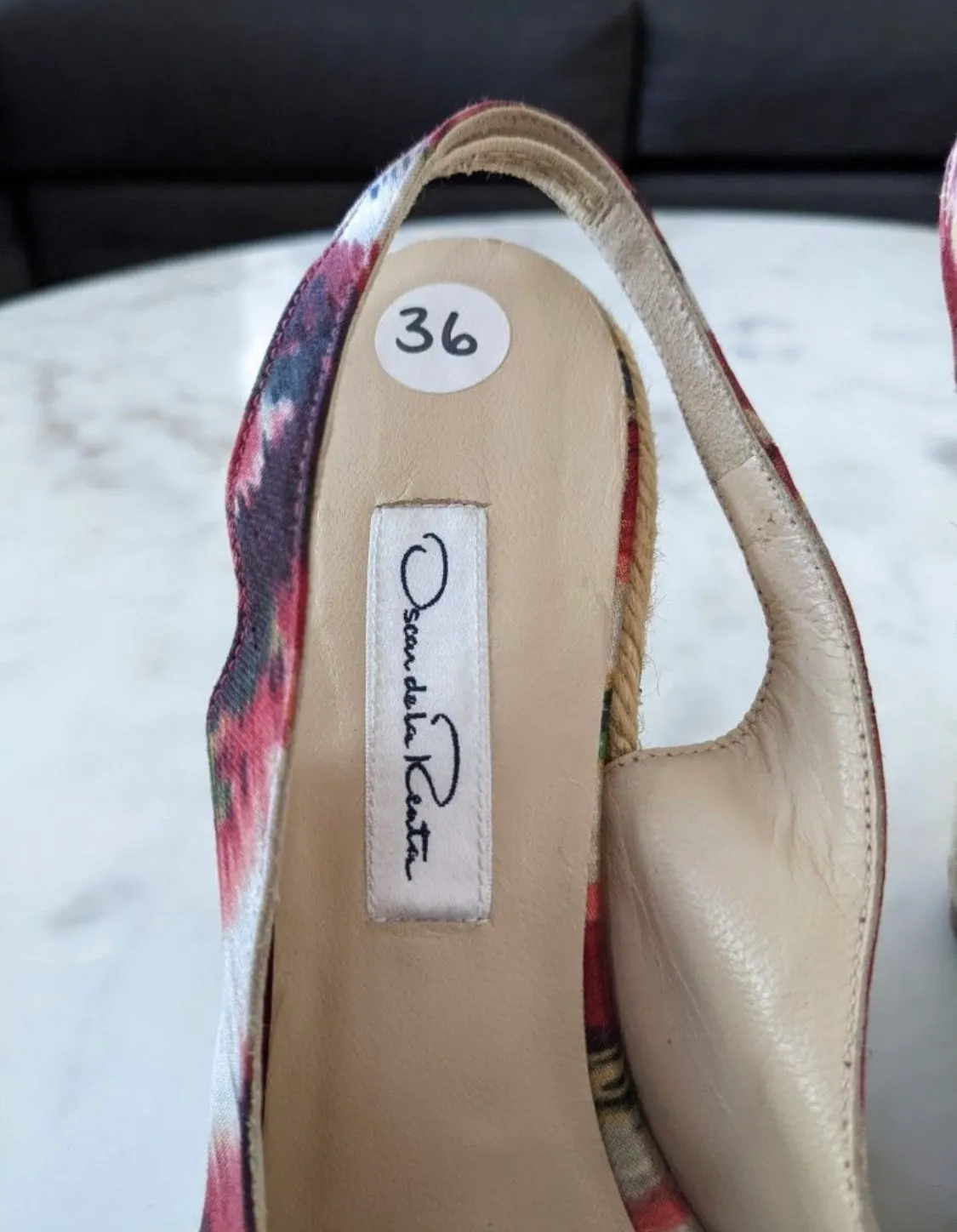 Oscar de la Renta Ikat Slingback peep toes espadrille Wedges 36 multicolor - Image 4
