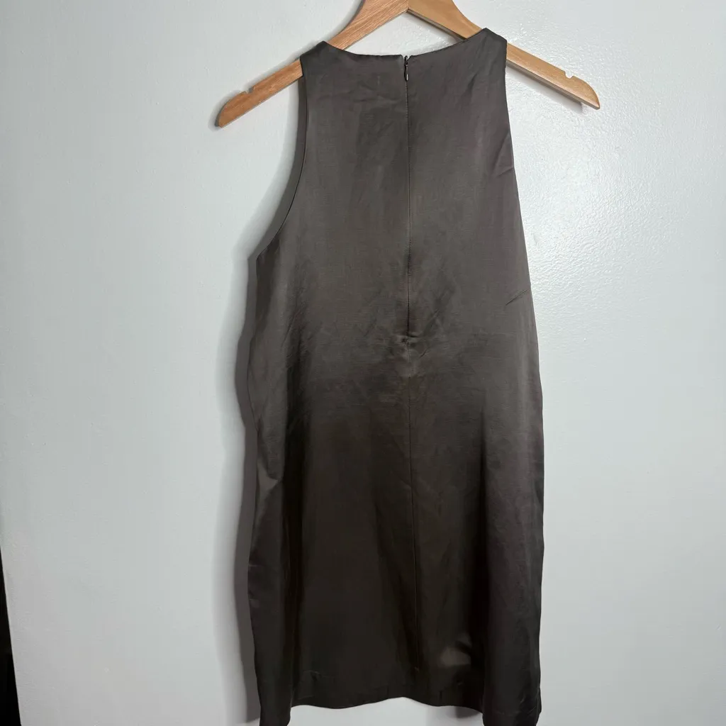 NWT Massimo Dutti Flowing Satin Mini Dress In Grey With Pockets Size Medium - Image 12