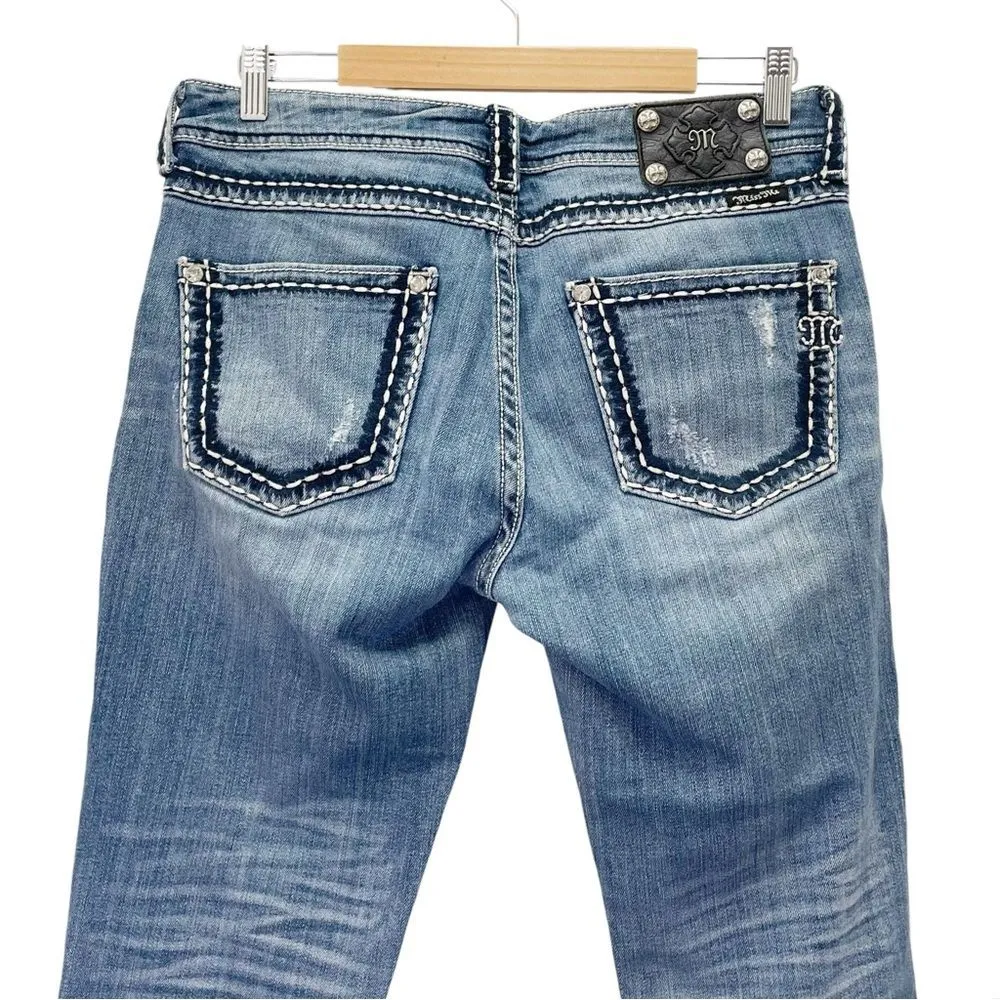 Miss Me Distressed Boyfriend Cropped Jeans Whiskered Medium Wash Women’s Size 28 - Image 8