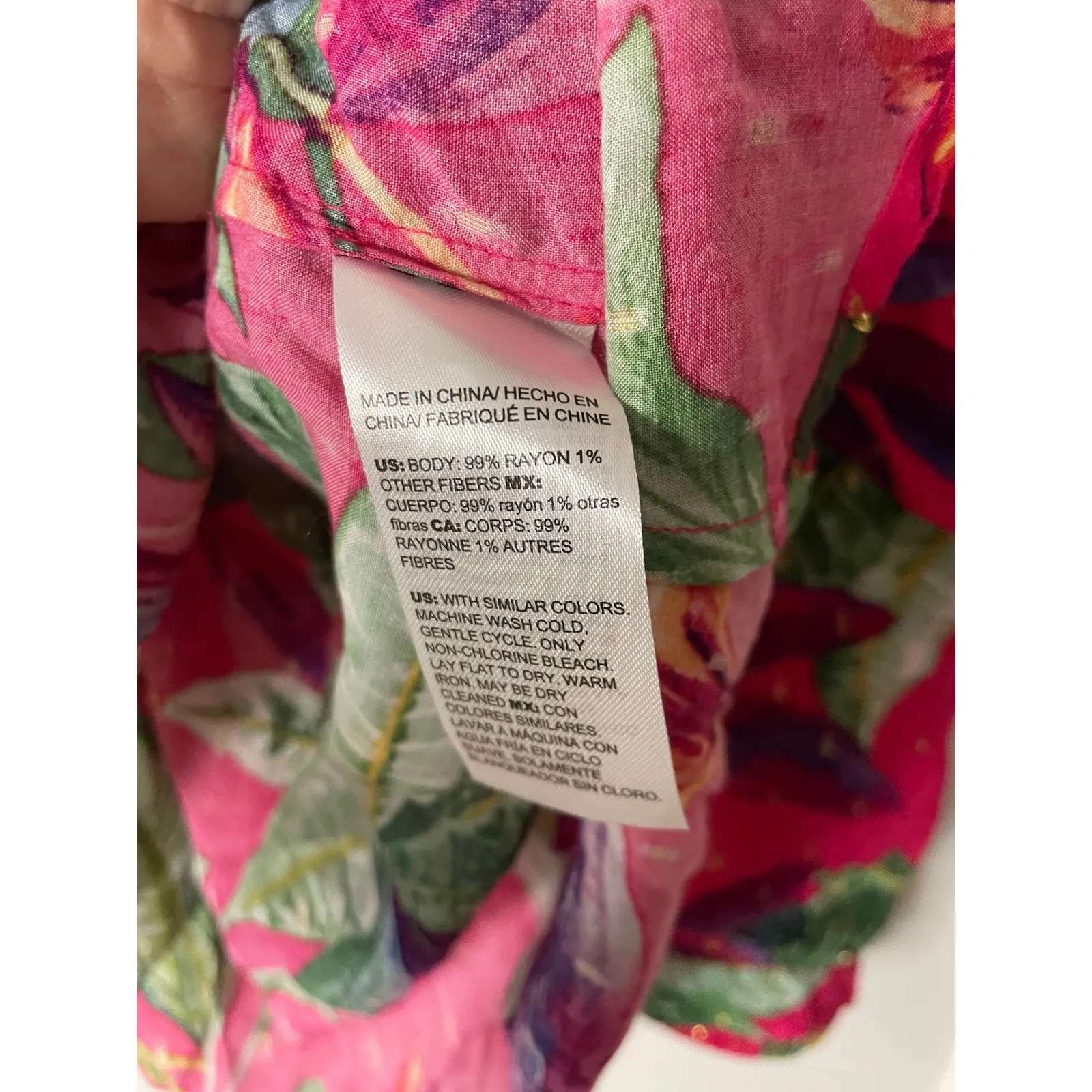 Chicos Pink Tropical Floral Tassel Tie Long Sleeve Tunic Shirt Top Size large - Image 3