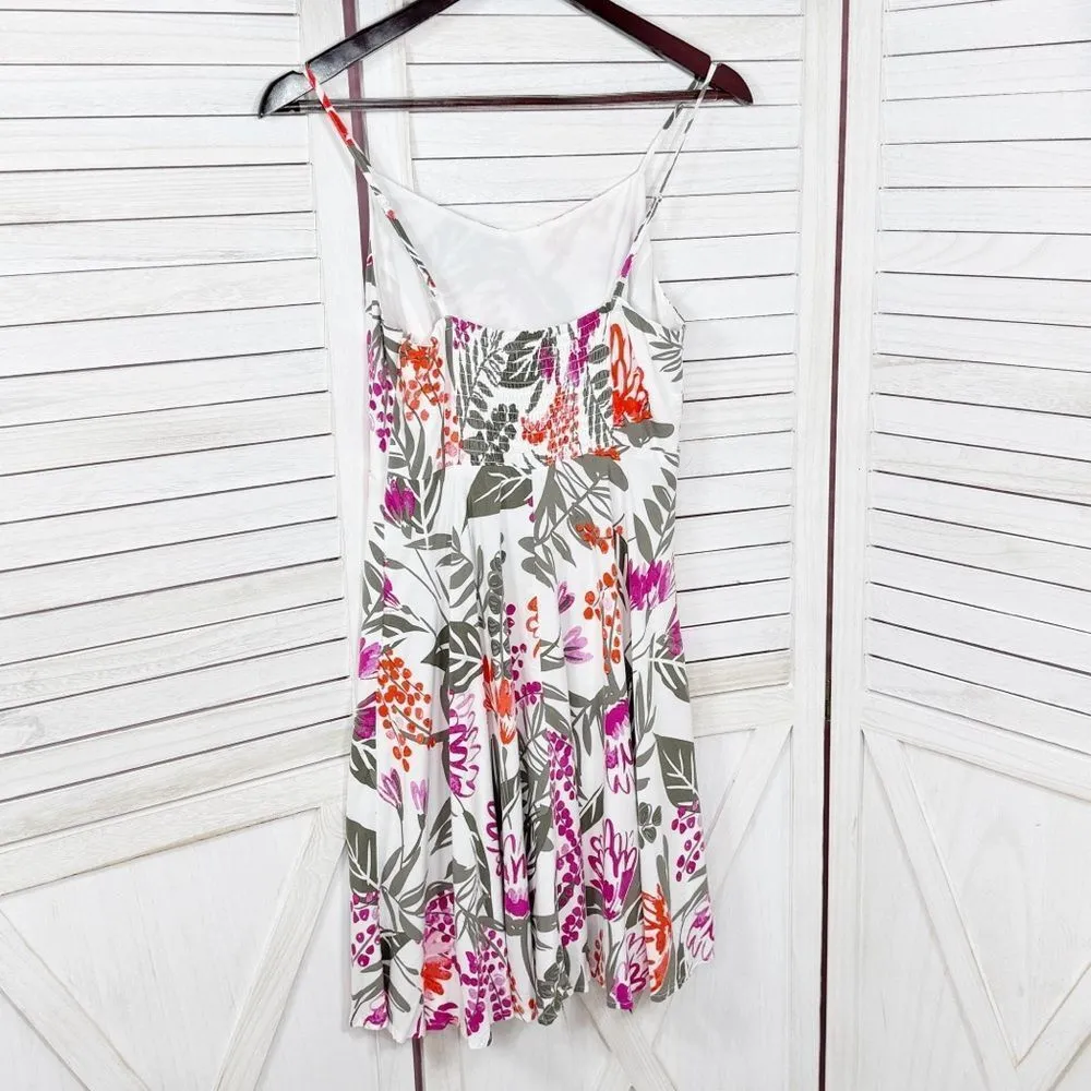 Old Navy Tropical Floral Print Cami Sundress Fit Flare White‎ Pink Small - Image 9