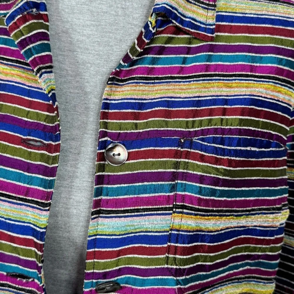 Chico's Chico’s Vintage Rainbow Striped Silk Blend Shirt Jacket Shacket Multicolor Small - Image 6
