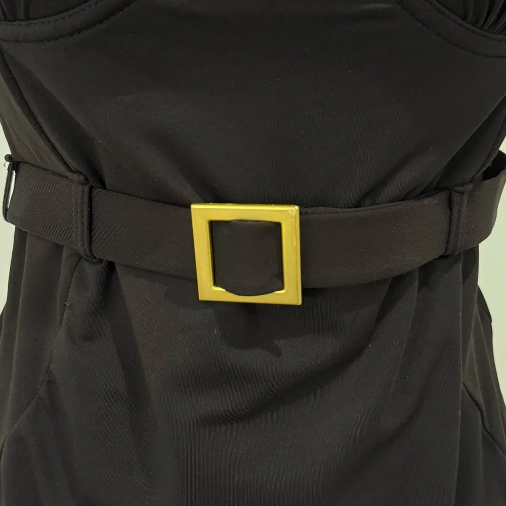 WeWoreWhat Danielle One Piece Swimsuit Belted High Leg Underwire Black Large - Image 7