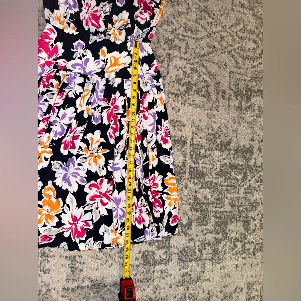 Vintage MAGGY LONDON ByJeannene Booher Black Floral Drop Waist Pleated Dress 12 - Image 8