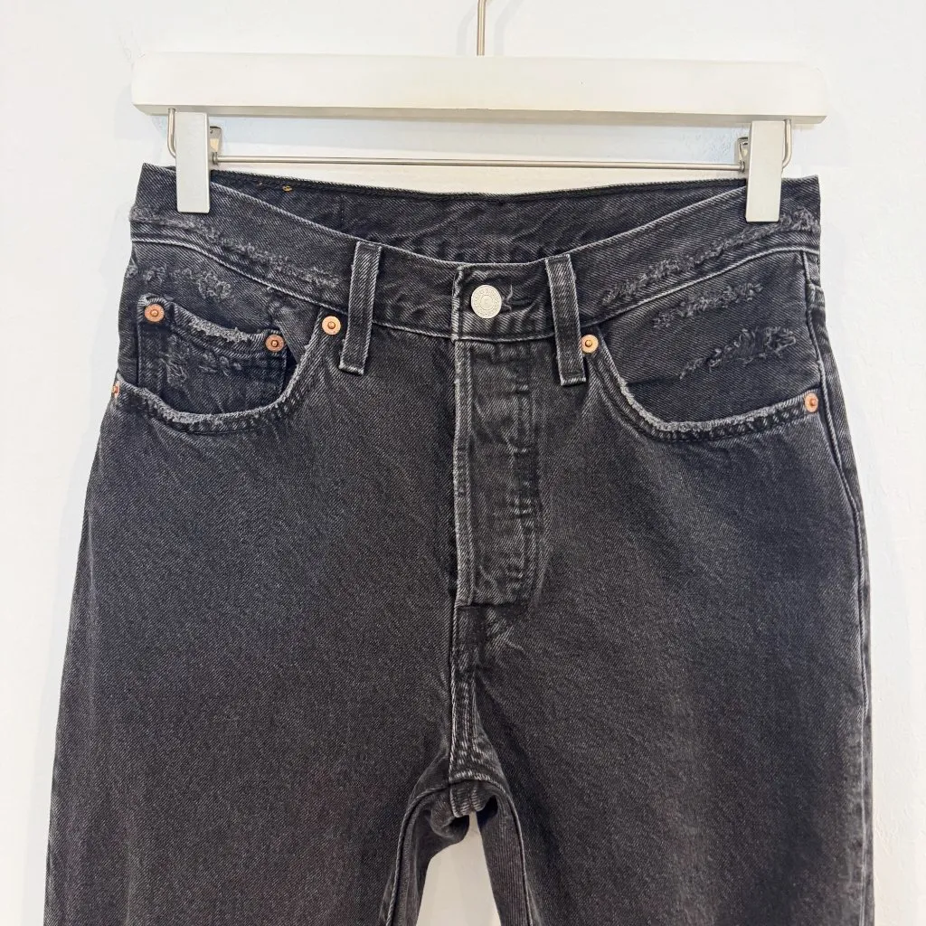Levi’s 501 Denim Button Fly Hgh Rise Distressed Straight Leg Jeans Black Size 26 - Image 4