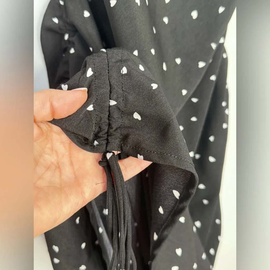 LIONESS by PRINCESS POLLY Black White Heart Print Ruched Midi Slip Dress XS - Image 11