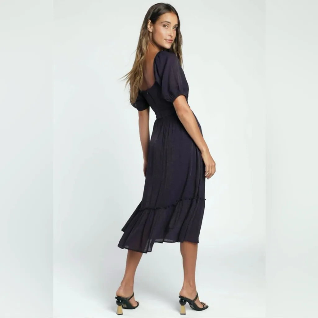 Lulus Simply a Sensation Dark Navy Blue Puff Sleeve Cottagecore Boho Midi Dress - Image 7