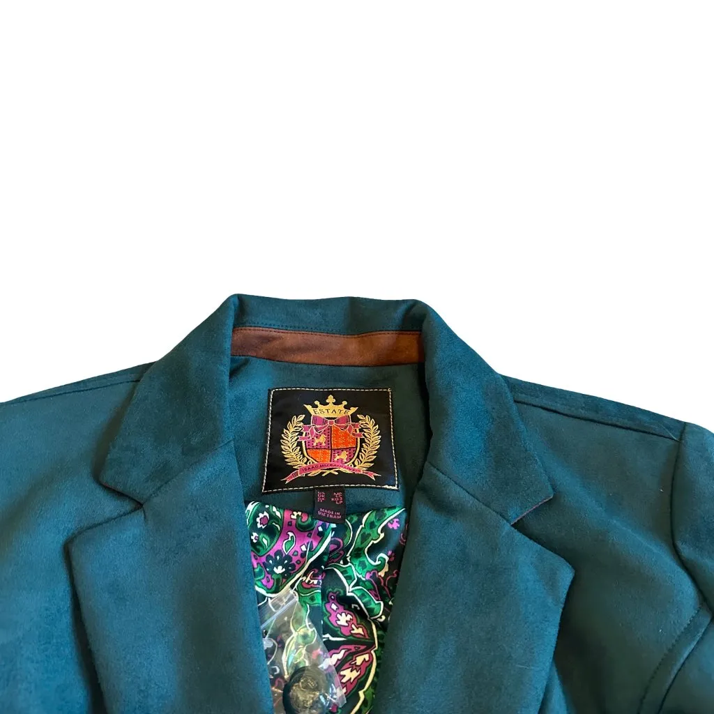 Isaac Mizrahi Estate Emerald Green Blazer Jacket Faux Suede Button-Down Medium P - Image 4