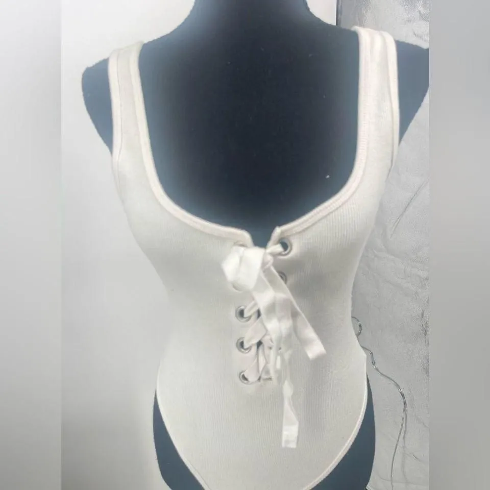Forever 21 sweater‎ bodysuit tank top size small White - Image 3