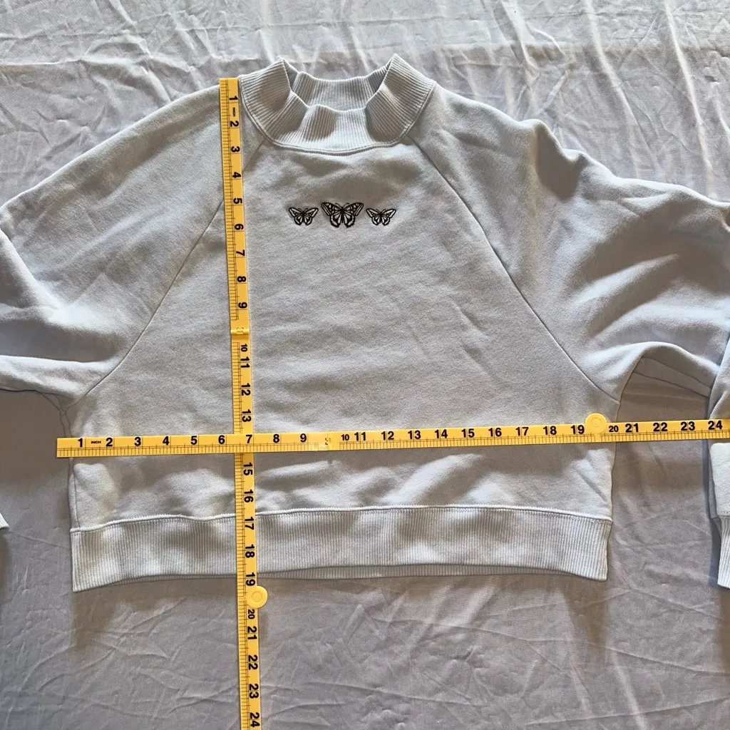 Hollister • Soft Blue Cotton Sweat Shirt Butterflies • Sz S • EUC • 90s 2000s - Image 6