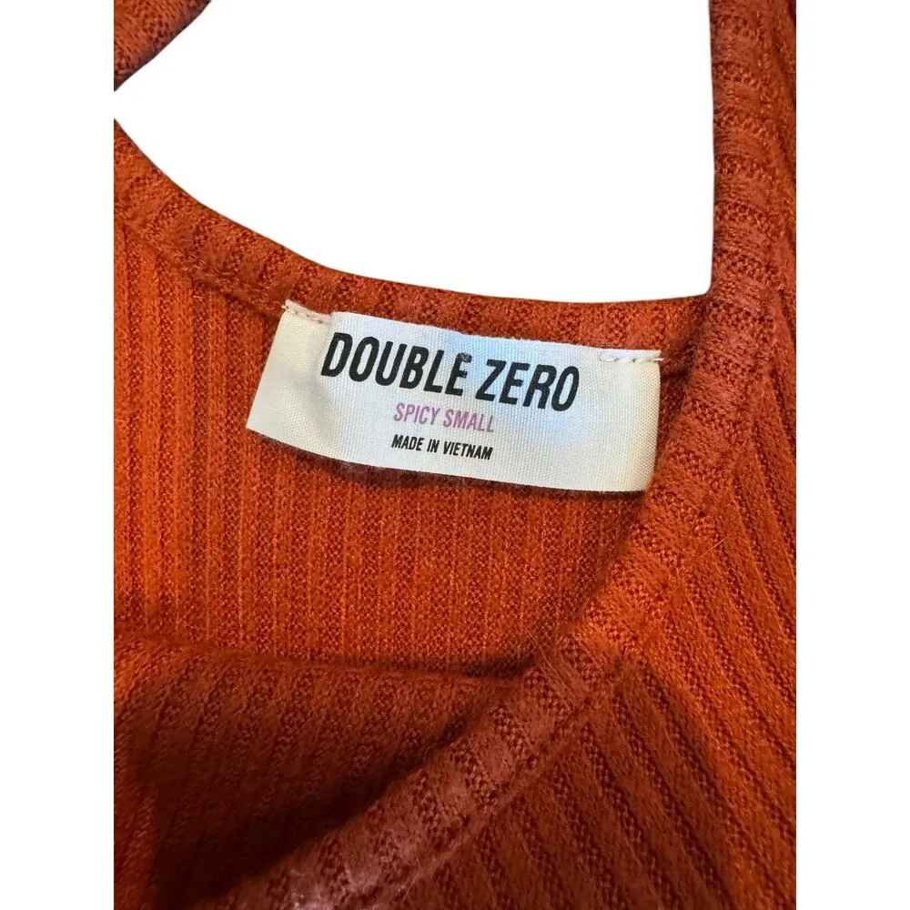 Double Zero Solid Orange Knit Maxi Midi Sleeveless Ribbed Dress Women’s Medium - Image 7