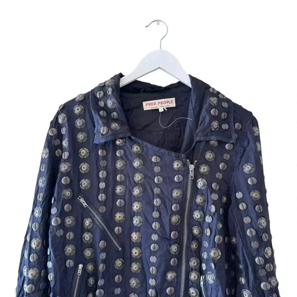 Free People Bohemian Retro Vintage Inspired Rare Corrie Coin Jacket SZ S - Image 5