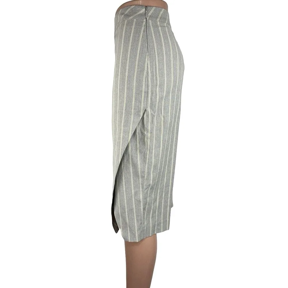 Banana Republic Gray Pinstried Striped Straight Pencil Tulip Slit Midi Skirt 2 - Image 4
