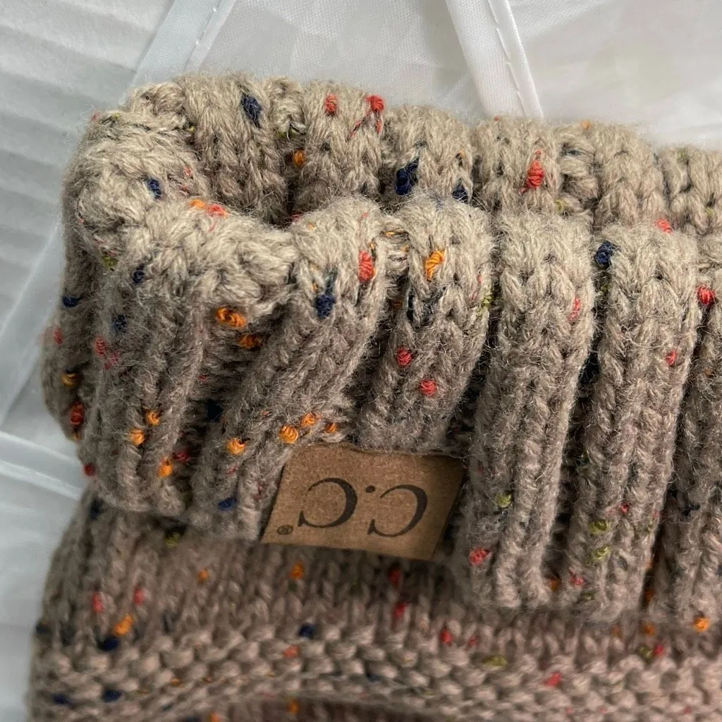 NWT C.C. Speckled big Pom Pom knit hat Brown - Image 2