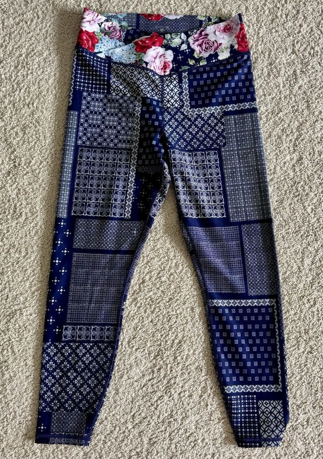 Johnny Was Bee Active Leggings Rose Patch Cross Waistband Size Large NWOT - Image 1