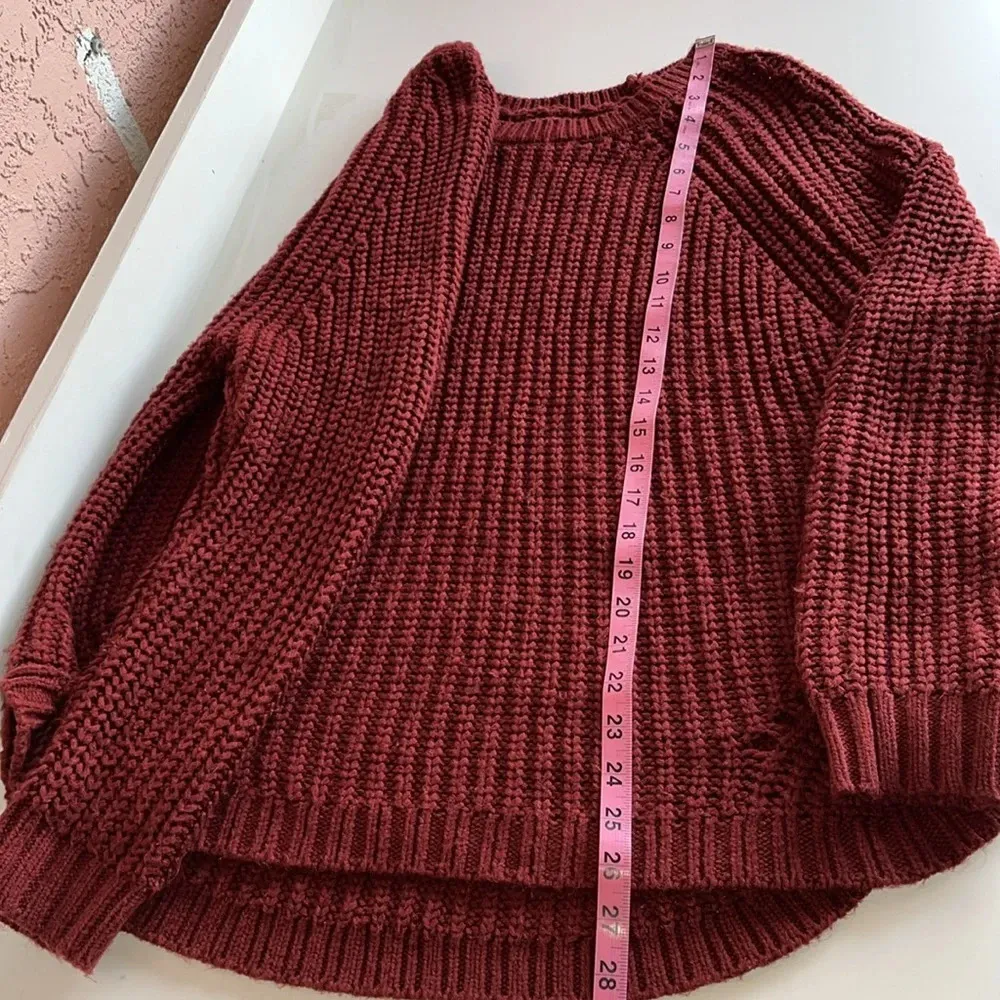 XXL acrylic crochet sweater ribbed knit cuff ribbed hem sweater plus top - Image 9