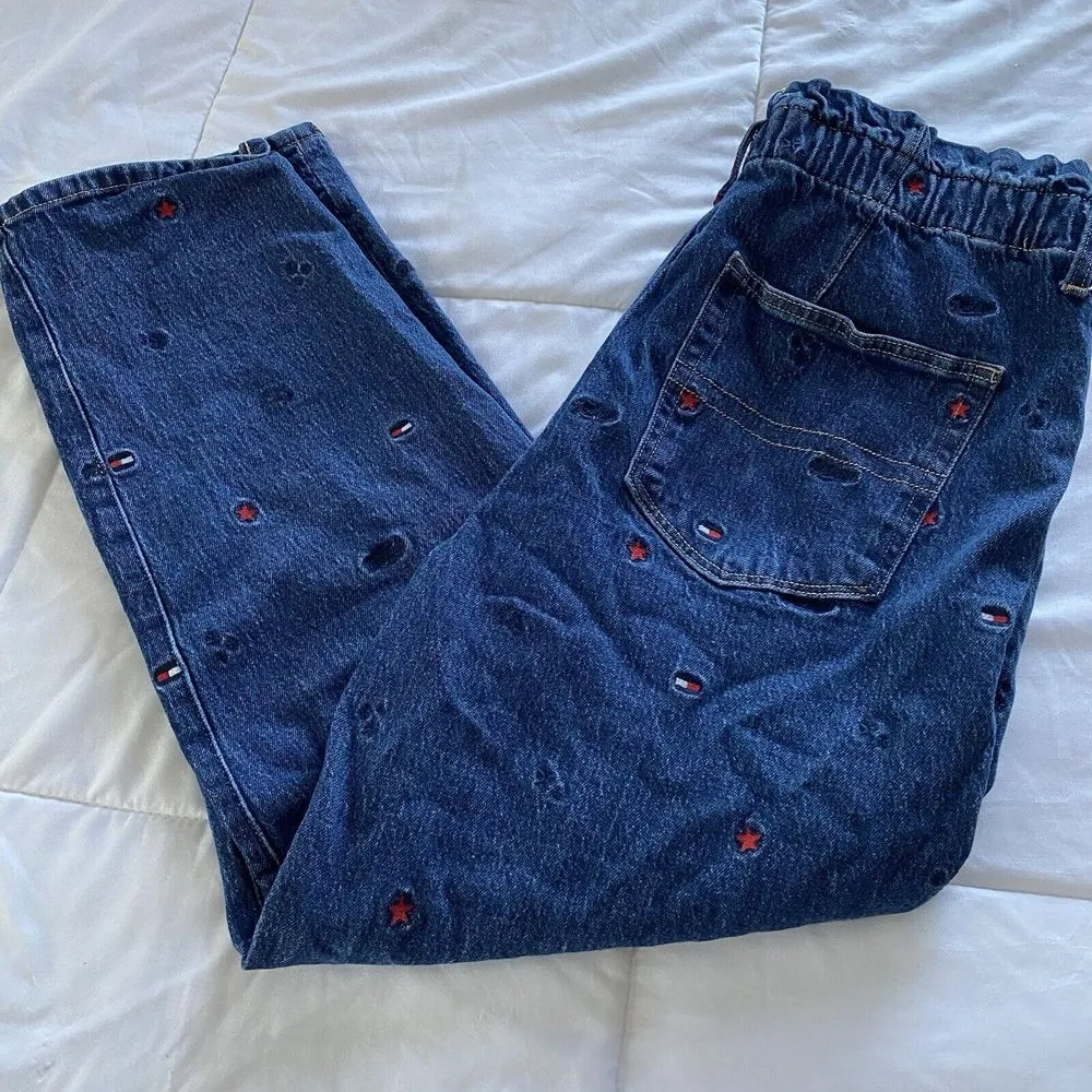 Tommy Jeans Hilfiger All Over Logo Jeans Paper bag Waist Slimming Pockets Sz 16 - Image 5
