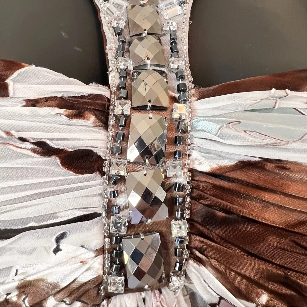 Cachet 90’s Y2K Silk Velvet Burnout Maxi Dress Beaded Whimsigoth Halter White Size 8 - Image 6