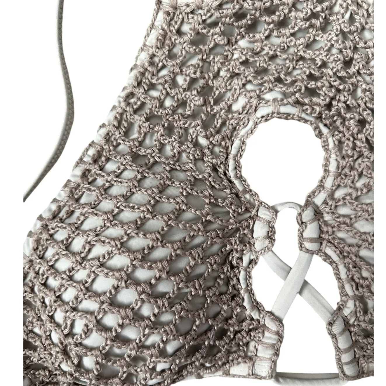 Lucky Brand Crochet Tie Back Strappy Bikini Top in Sand Size‎ Small - Image 3