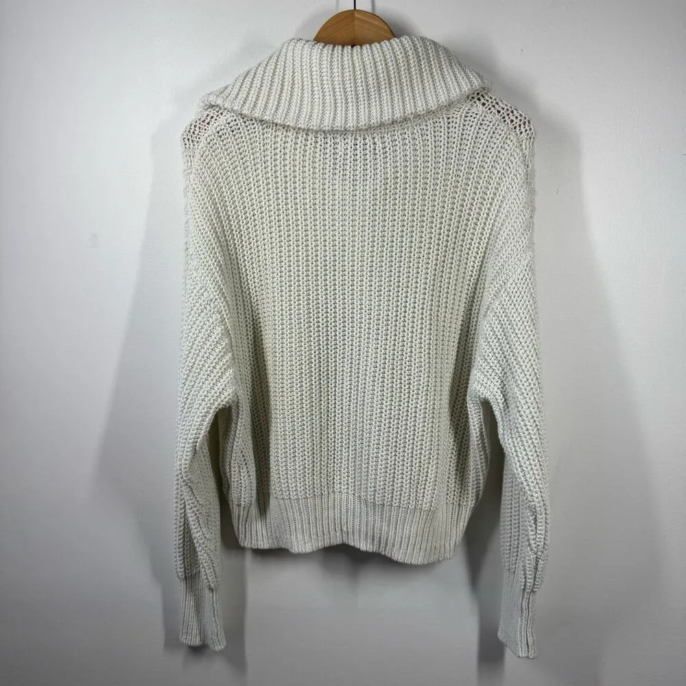 American Eagle Sweater Women L Cream White Ribbed Knit Long Sleeve Old Money Top - Image 2
