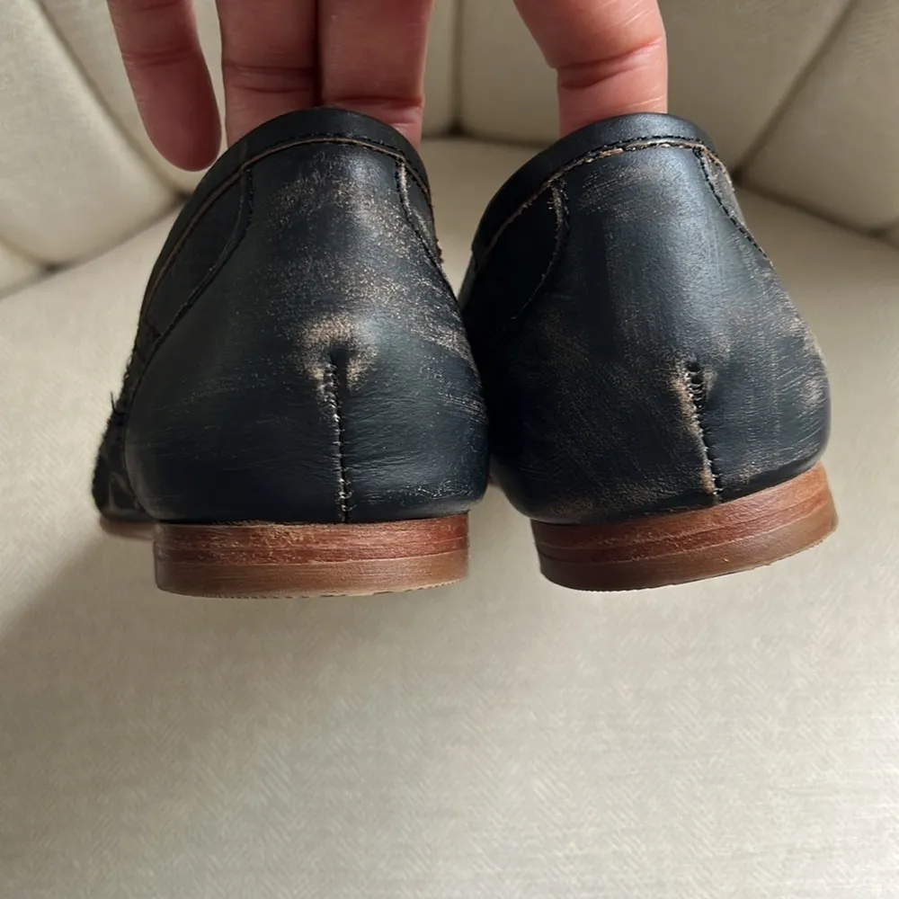 Musse & Cloud Kendal Flats Embroidery Piping Detail Leather Distressed Black 9 - Image 12