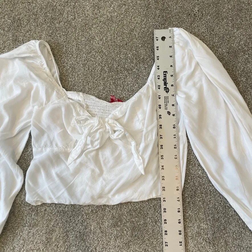 Guess large knot front balloon puff sleeve crop top blouse TLS1 2862 - Image 2