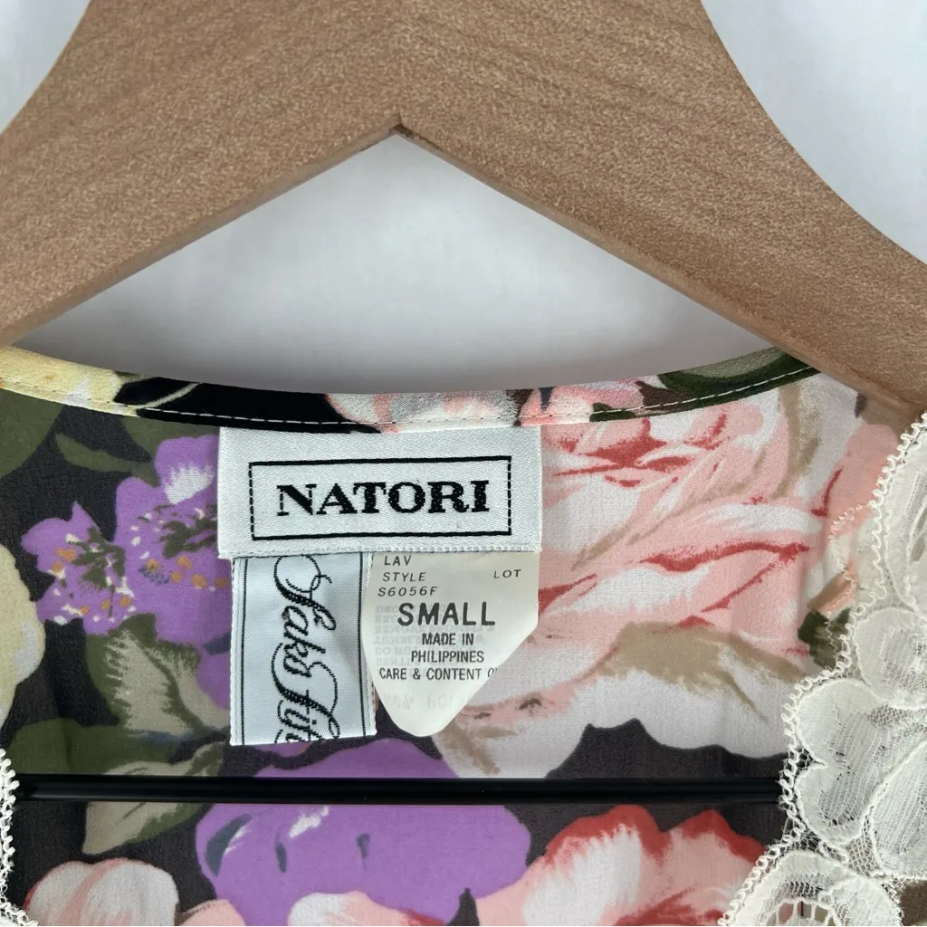 Natori Vintage Floral Semi Sheer Nightgown Dress‎ Lace Detail Long Maxi Kimono S - Image 4
