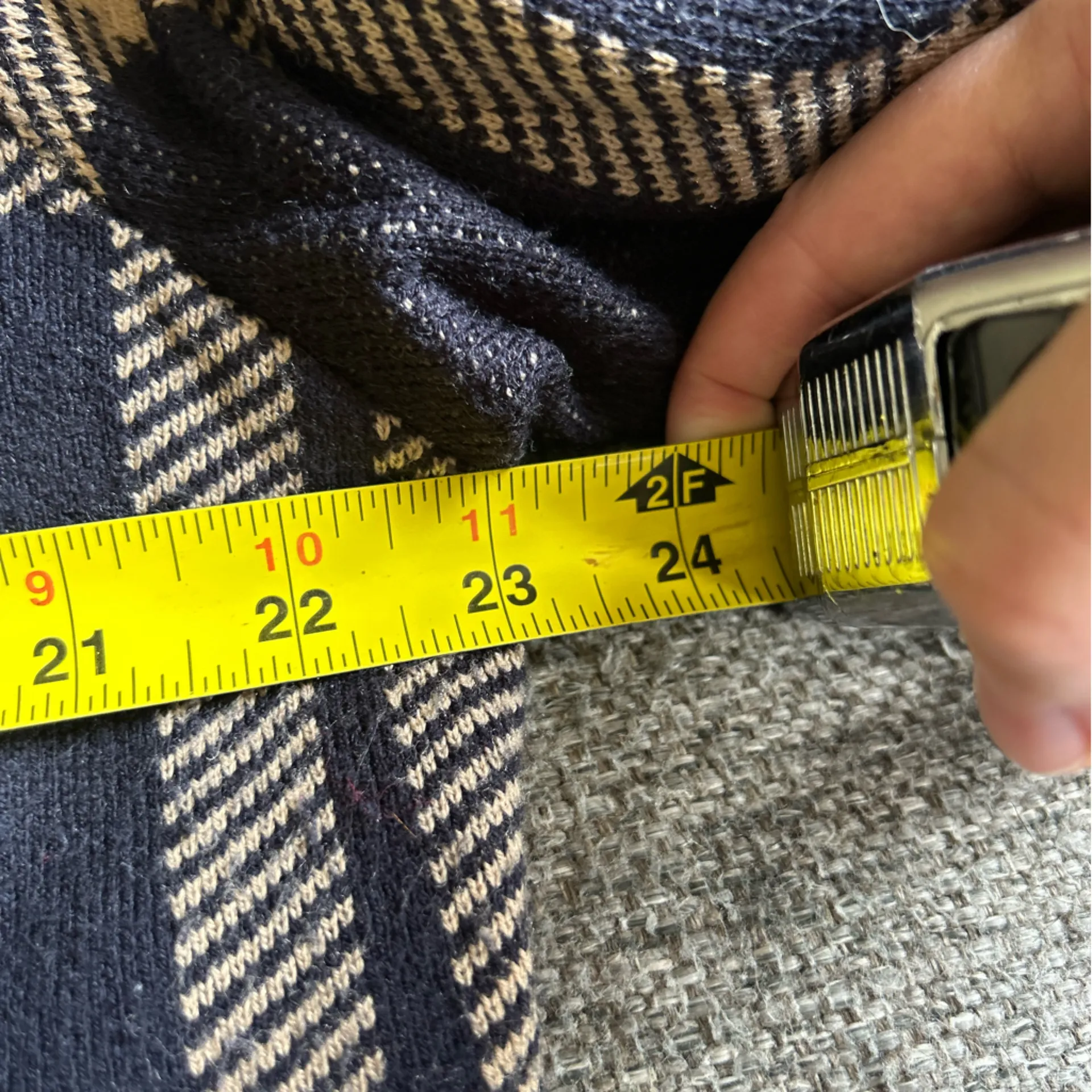 Anne Klein Navy Blue and Tan Plaid Sweater Double Breasted Blazer | Size XL - Image 6