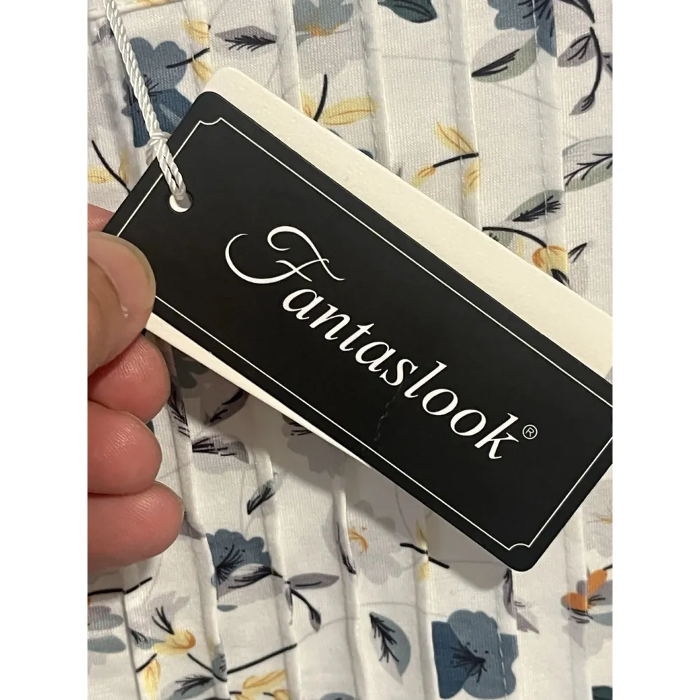 Fantaslook Blouse Womens XL White Floral Print Short Sleeve Ruffle Front Top NWT - Image 7