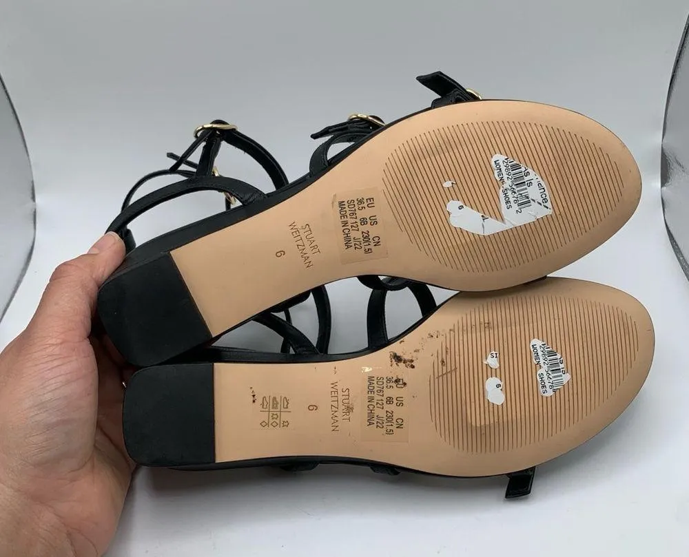 NWOB Stuart Weitzman Grecian Buckle Wedge Sandal size 6 black leather 2621 - Image 8