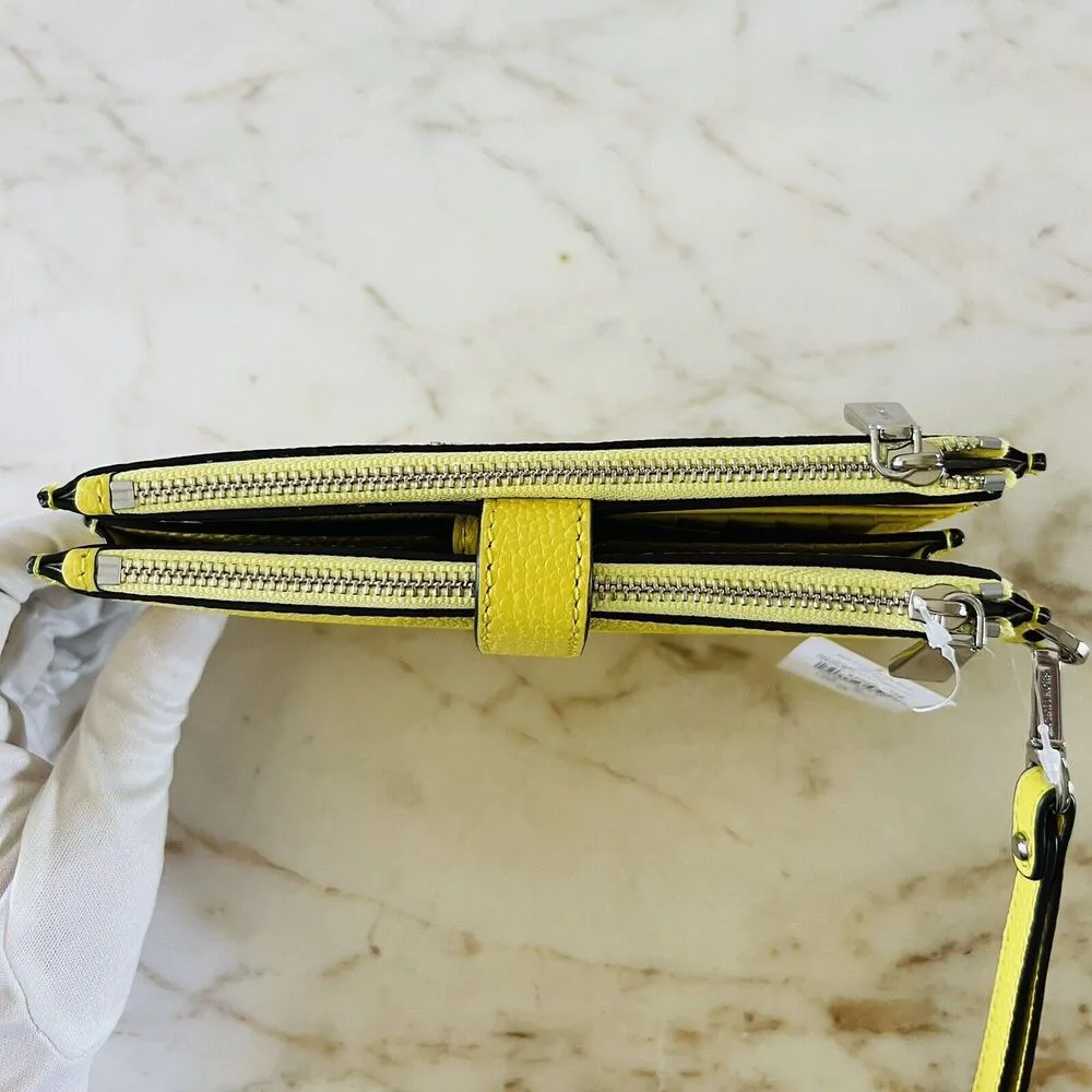 MICHAEL KORS Jet Set Lime Light Yellow Leather Double Zip Wallet Wristlet - Image 8