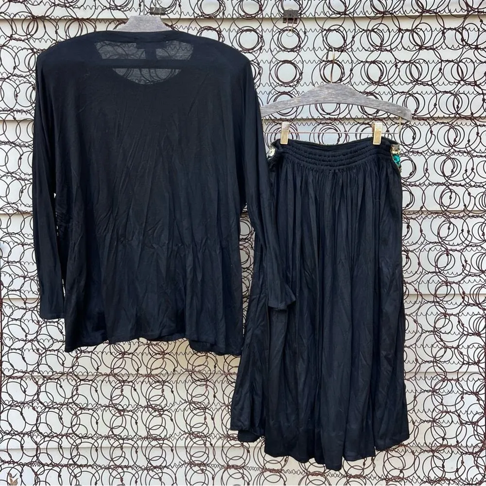 Vintage 80s Western Connection Blue Sequin Geometric Blouse Skirt Set MEDIUM Black - Image 2