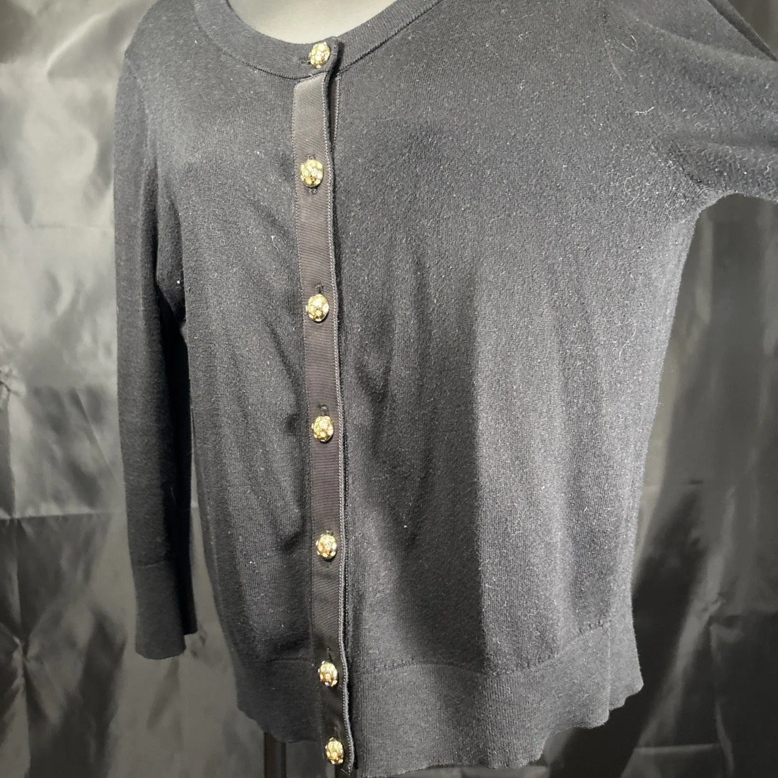 Kate Spade Black Long Sleeve Top with Ribbon Buttons 19" Length Size L - Image 9