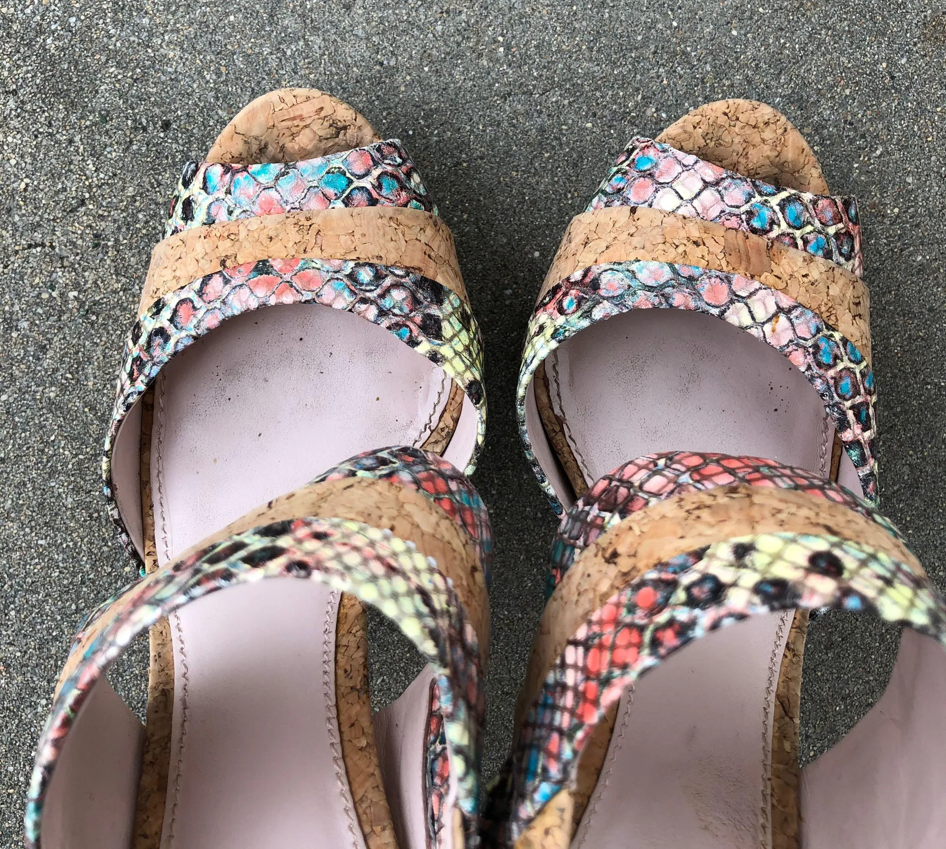 Snakeskin Cork Heel Sandals - Image 4