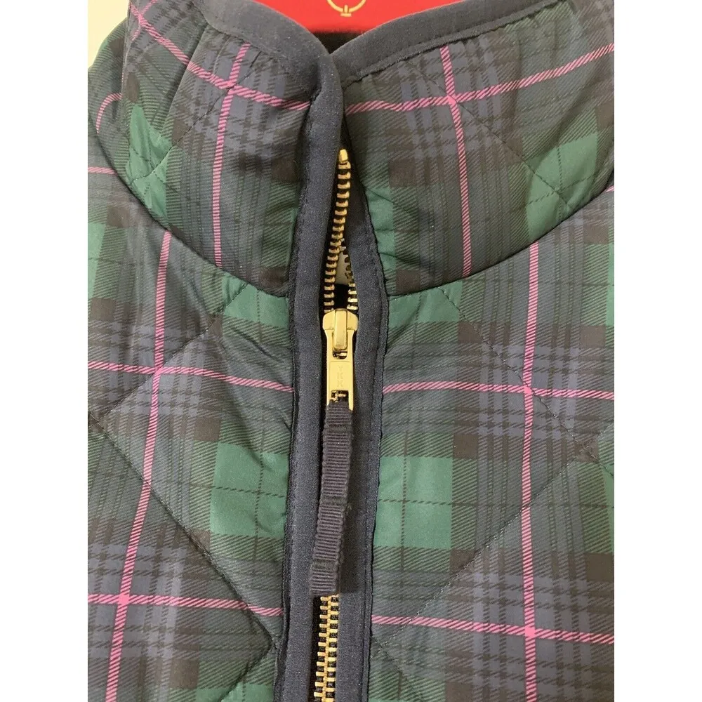 J Crew Puffer Vest Size Medium Blue And Green Plaid Preppy Academia - Image 3