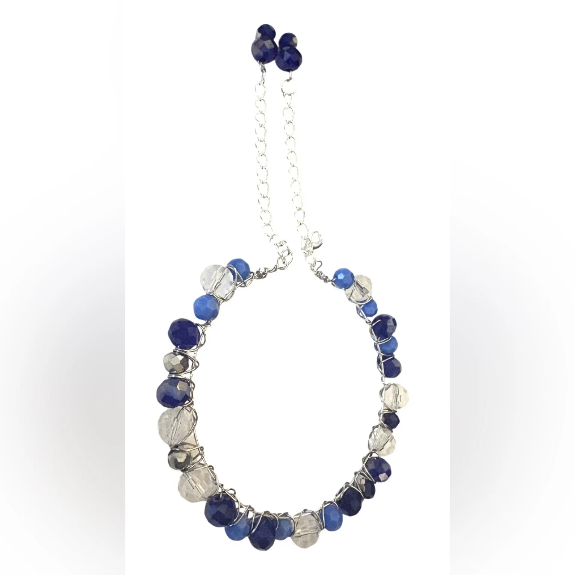Austrian Crystal Hand Wired Bangle with Adjustable Sizing in Shades of Blue Silver - Image 2