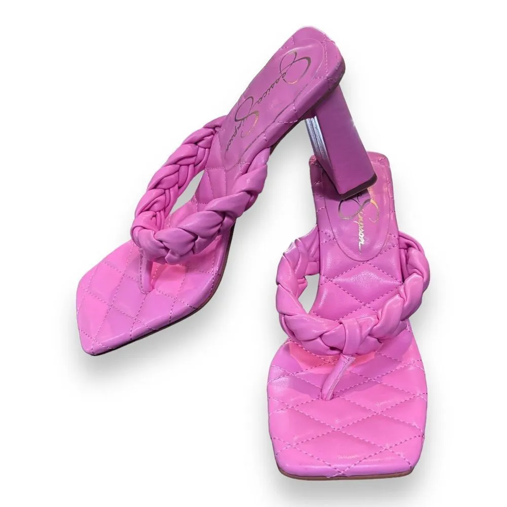 Jessica Simpson Zaliye Pink Quilted Braided Strap Block‎ Heel Sandals Sz 6 - Image 5