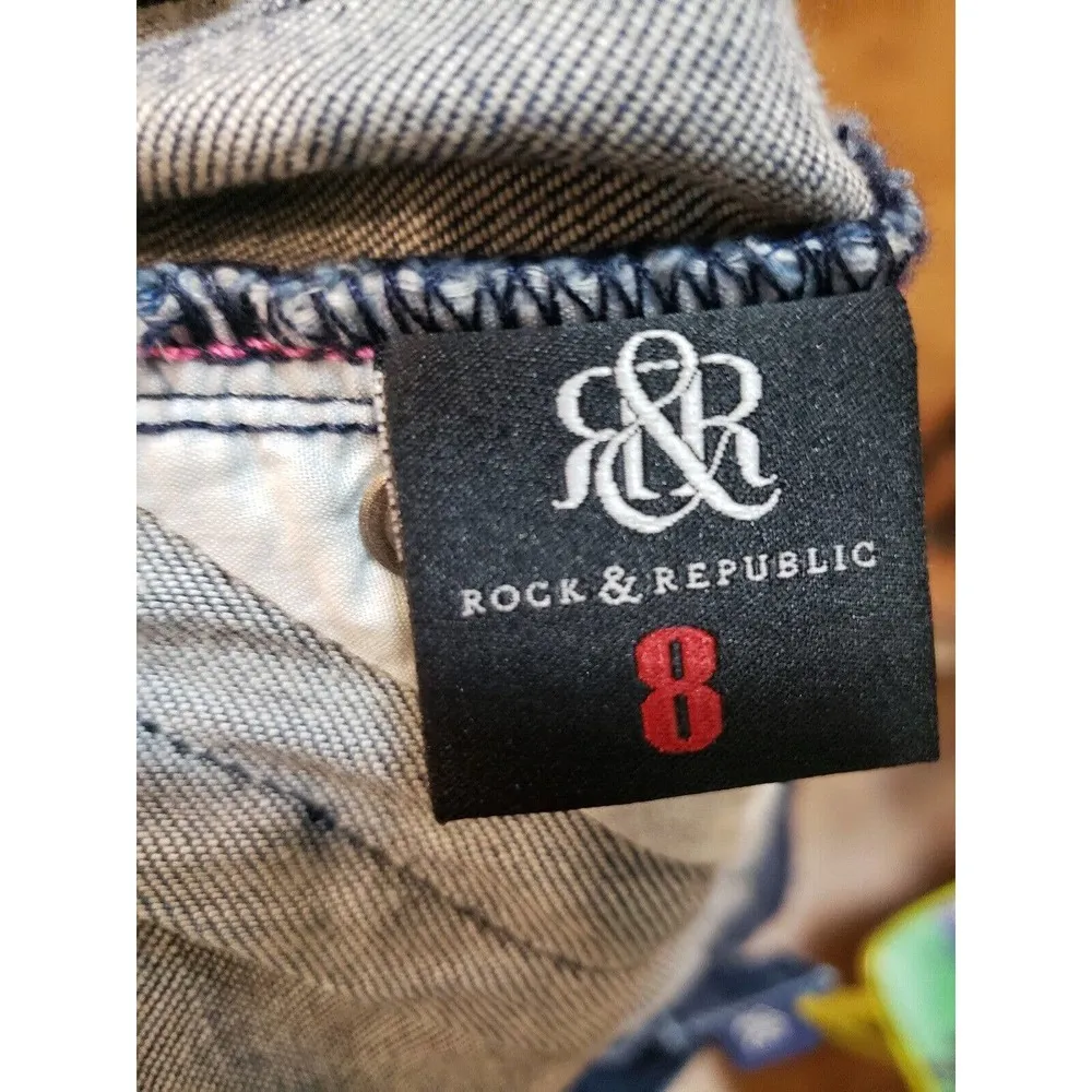 Rock & Republic Womens Lala Blue Denim Studded Cotton Straight Leg Shorts Size 8 - Image 9