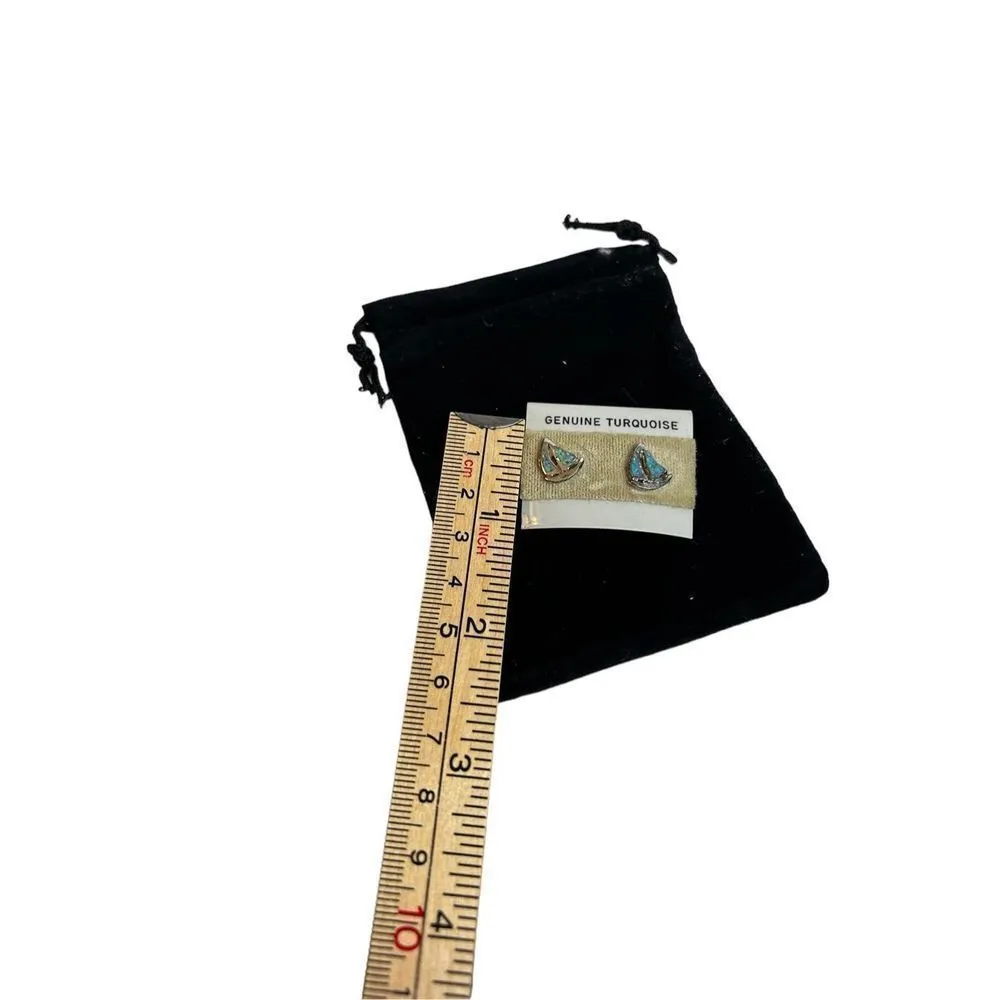 Genuine turquoise and silver sailboat earrings - Image 4