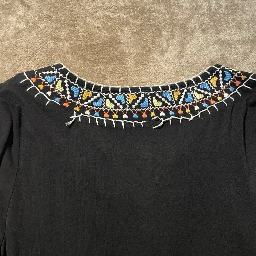 Theme Dress Womens Sz L Black Embroidered Flowy Long Sleeve Boho Vneck Midi Size L - Image 9