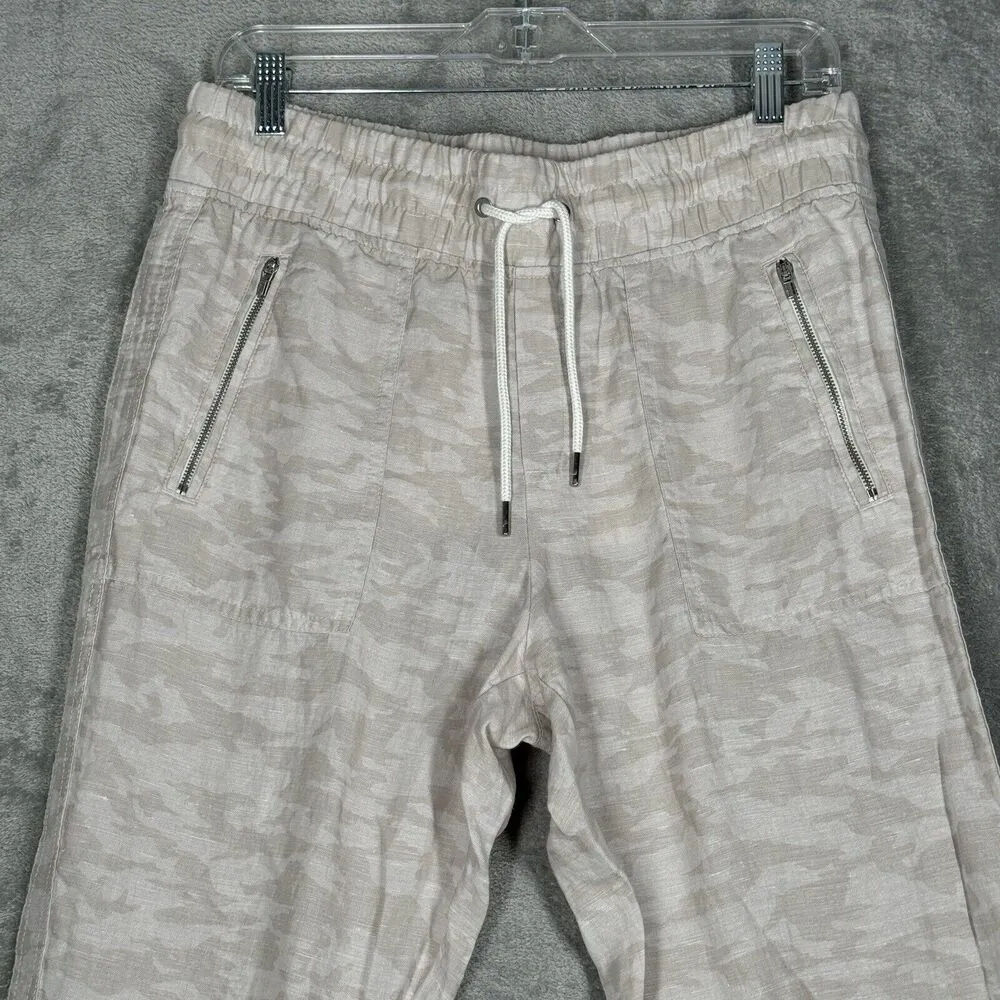 Athleta Pants Womens 10 Tan Camo Cabo Tide Linen Jogger Travel Lounge Athleisure - Image 4