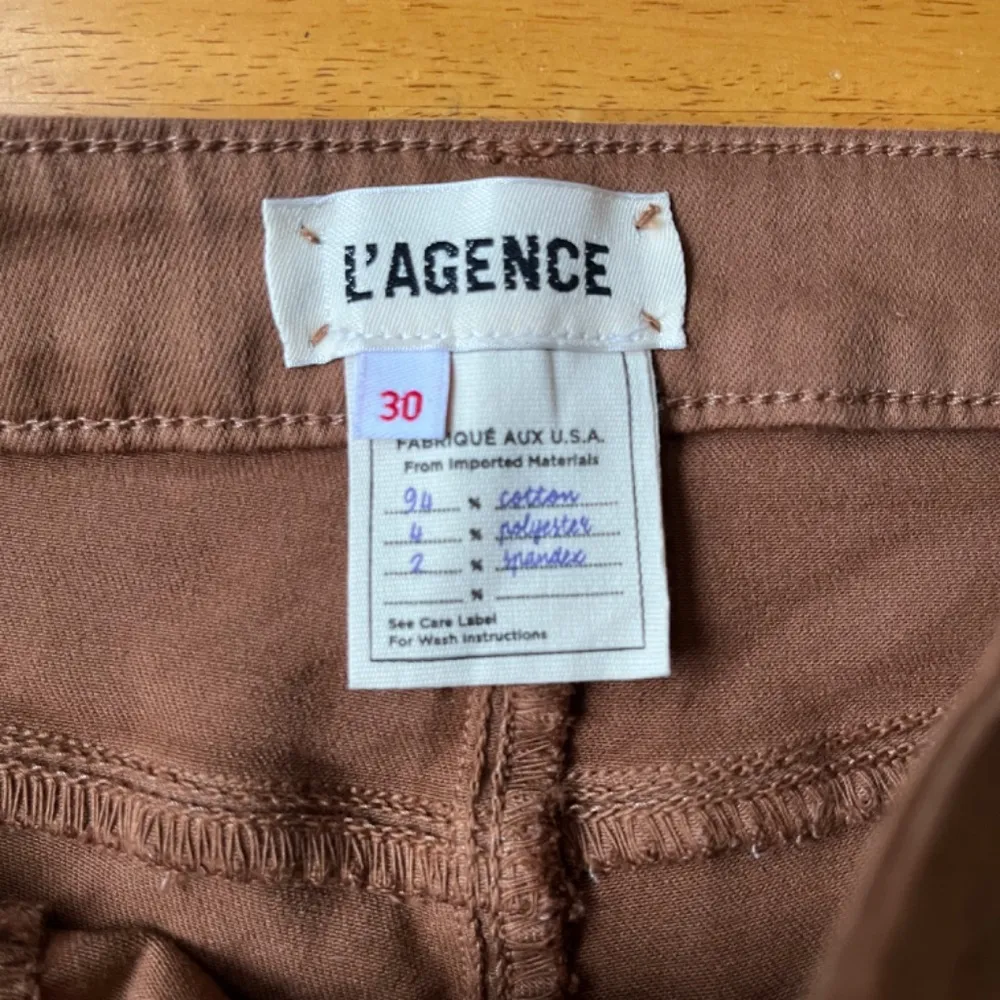 LAGENCE Micro Boot Stretch Tan Leather Look Coated Denim Jeans, Size 30 - Image 4