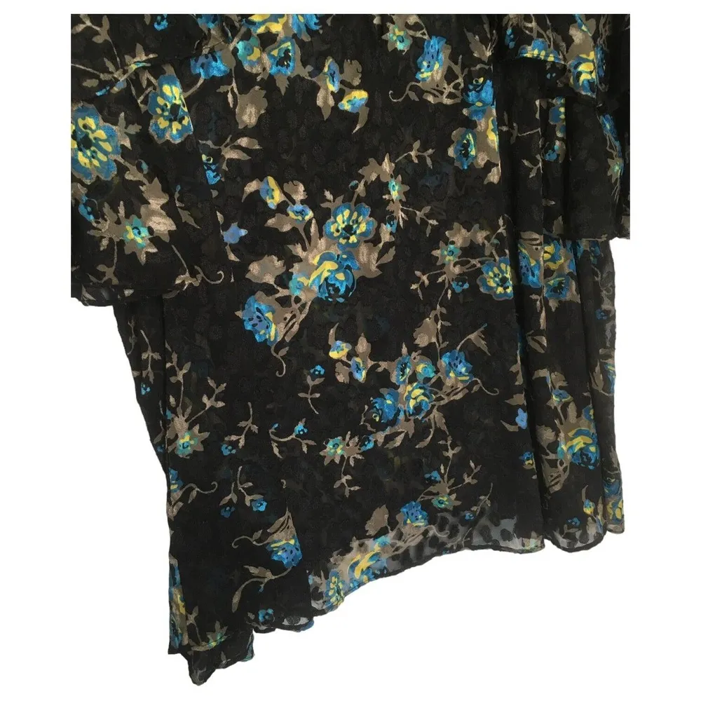 Lane Bryant Top Womens 26 Floral Sheer Short Ruffle Sleeve Boho Textured Black - Image 2